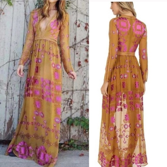 For Love and Lemons Barcelona Maxi Dress Old Gold - Picture 7 of 11